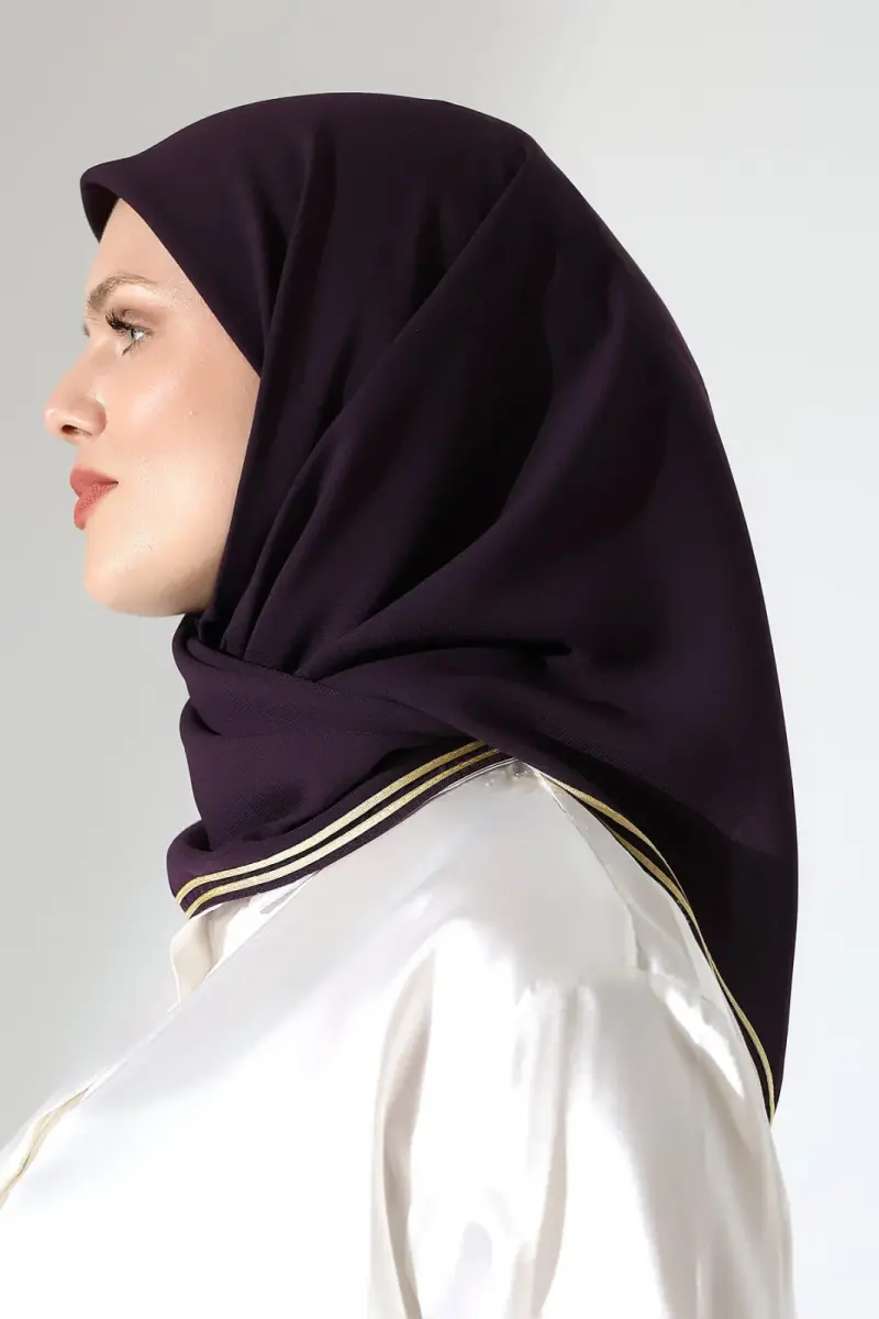 Tesettür Biyeli Bürümcük Düz Şifon Eşarp - Mürdüm - 3