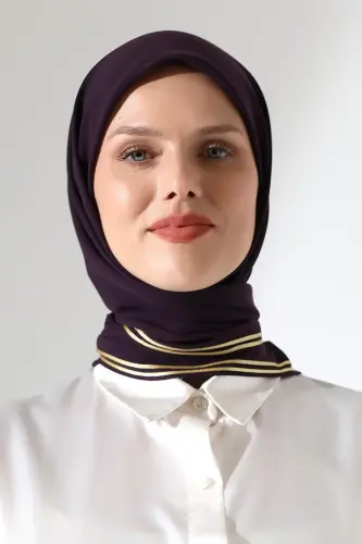Tesettür Biyeli Bürümcük Düz Şifon Eşarp - Mürdüm - 4
