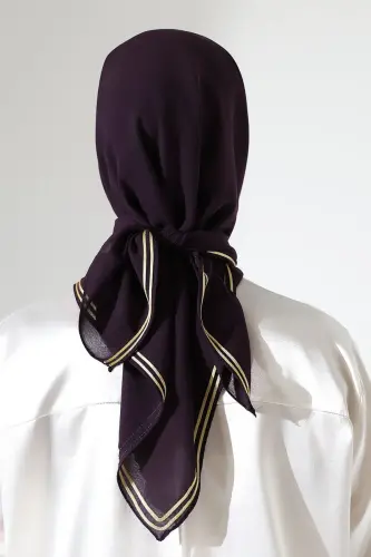 Tesettür Biyeli Bürümcük Düz Şifon Eşarp - Mürdüm - 5