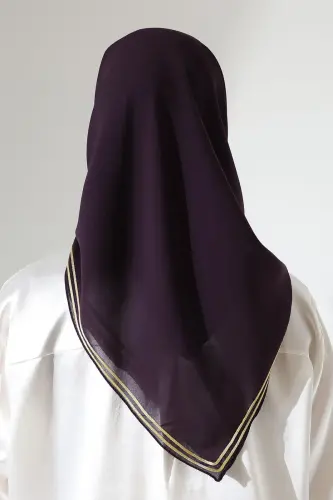 Tesettür Biyeli Bürümcük Düz Şifon Eşarp - Mürdüm - 6
