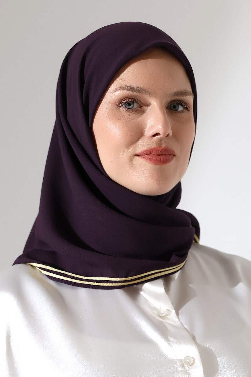 Tesettür Biyeli Bürümcük Düz Şifon Eşarp - Mürdüm - 2