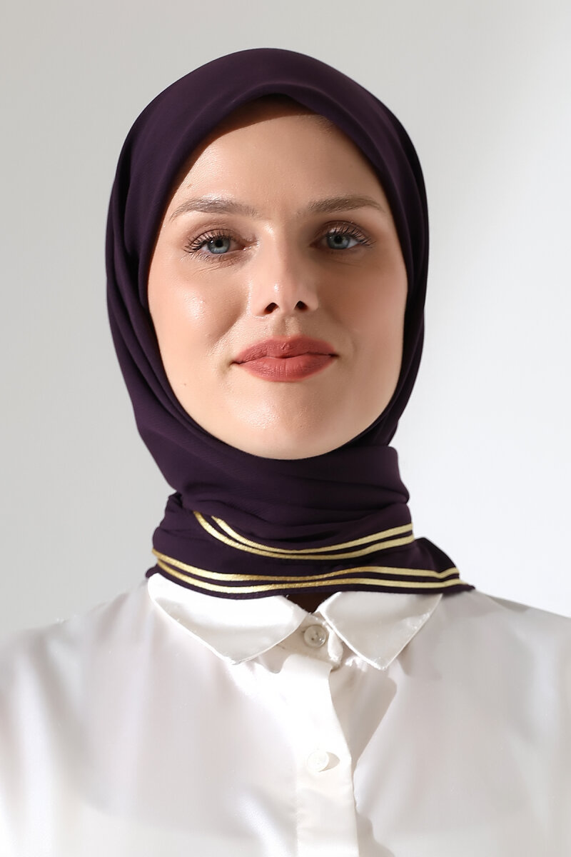 Tesettür Biyeli Bürümcük Düz Şifon Eşarp - Mürdüm - 4