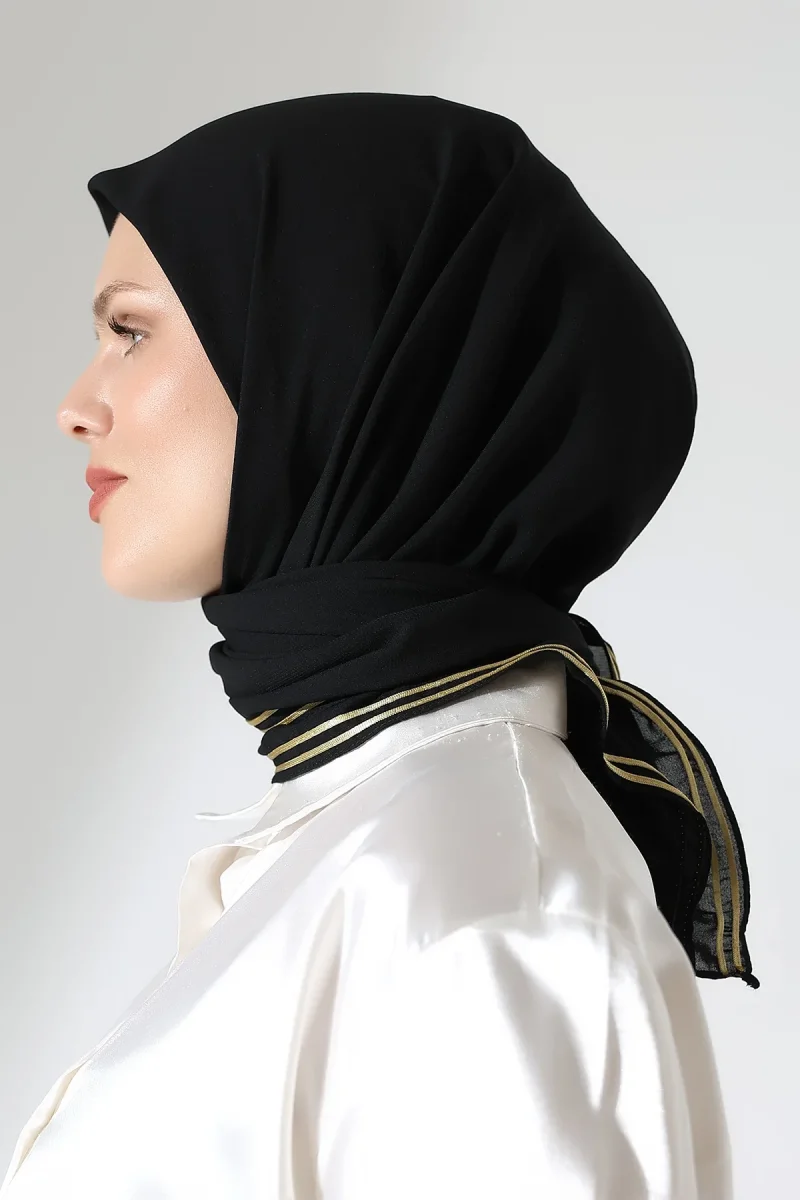 Tesettür Biyeli Bürümcük Düz Şifon Eşarp - Siyah - 4