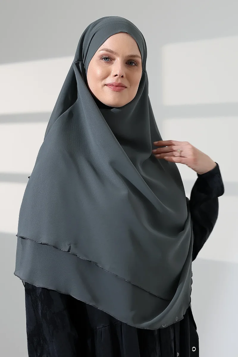 Tesettür Şifon Peçeli Üç Katlı Kısa Sufle Khimar, Pratik Hijab Şal Üçgen Kesim - Mint Yeşili - 1