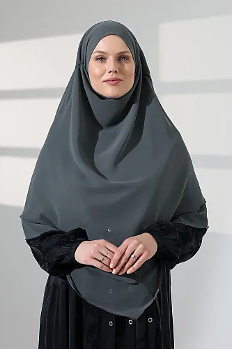 Tesettür Şifon Peçeli Üç Katlı Kısa Sufle Khimar, Pratik Hijab Şal Üçgen Kesim - Mint Yeşili - 2