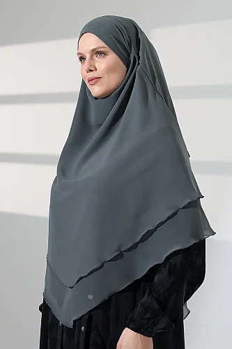 Tesettür Şifon Peçeli Üç Katlı Kısa Sufle Khimar, Pratik Hijab Şal Üçgen Kesim - Mint Yeşili - 3