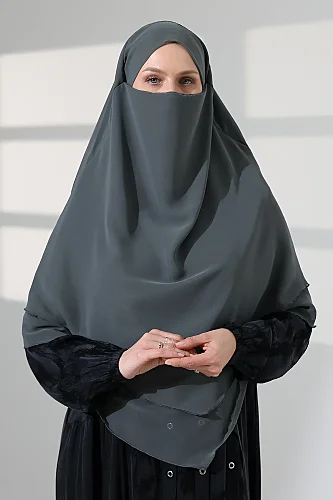 Tesettür Şifon Peçeli Üç Katlı Kısa Sufle Khimar, Pratik Hijab Şal Üçgen Kesim - Mint Yeşili - 4