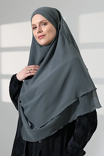 Tesettür Şifon Peçeli Üç Katlı Kısa Sufle Khimar, Pratik Hijab Şal Üçgen Kesim - Mint Yeşili - 6