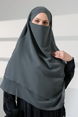 Tesettür Şifon Peçeli Üç Katlı Kısa Sufle Khimar, Pratik Hijab Şal Üçgen Kesim - Mint Yeşili - 7