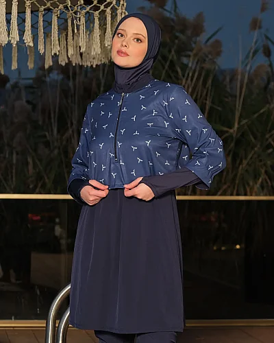 Tesmay Desenli Tam Tesettür Mayo - 3043-26 - Lacivert 