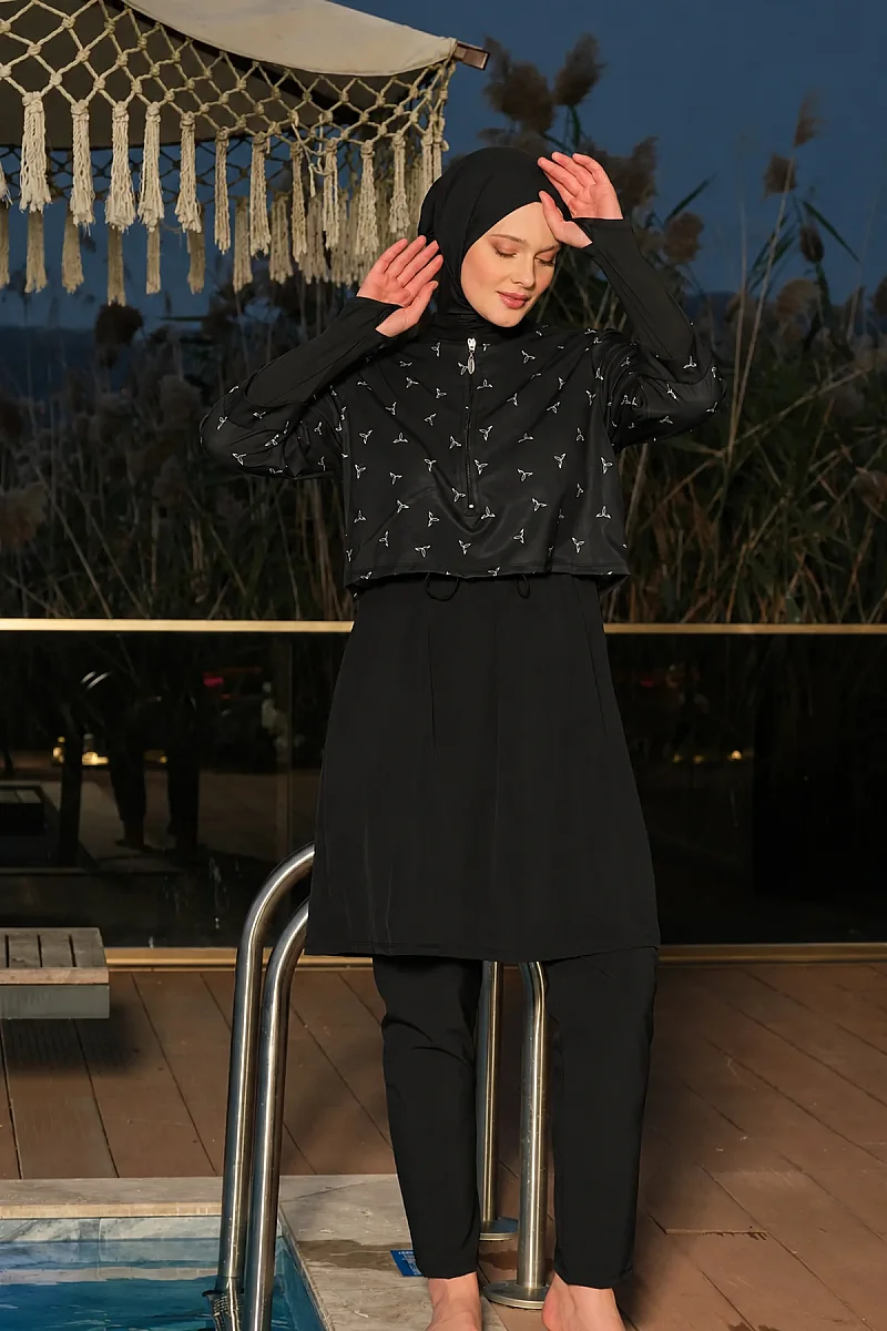 Tesmay Jileli Tam Kapalı Tesettür Mayo - 3043-26 Siyah - 3