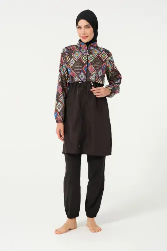 Tesmay Kadın Desenli Tam Kapalı Tesettür Mayo 22155-25 Siyah - Tesmay (1)