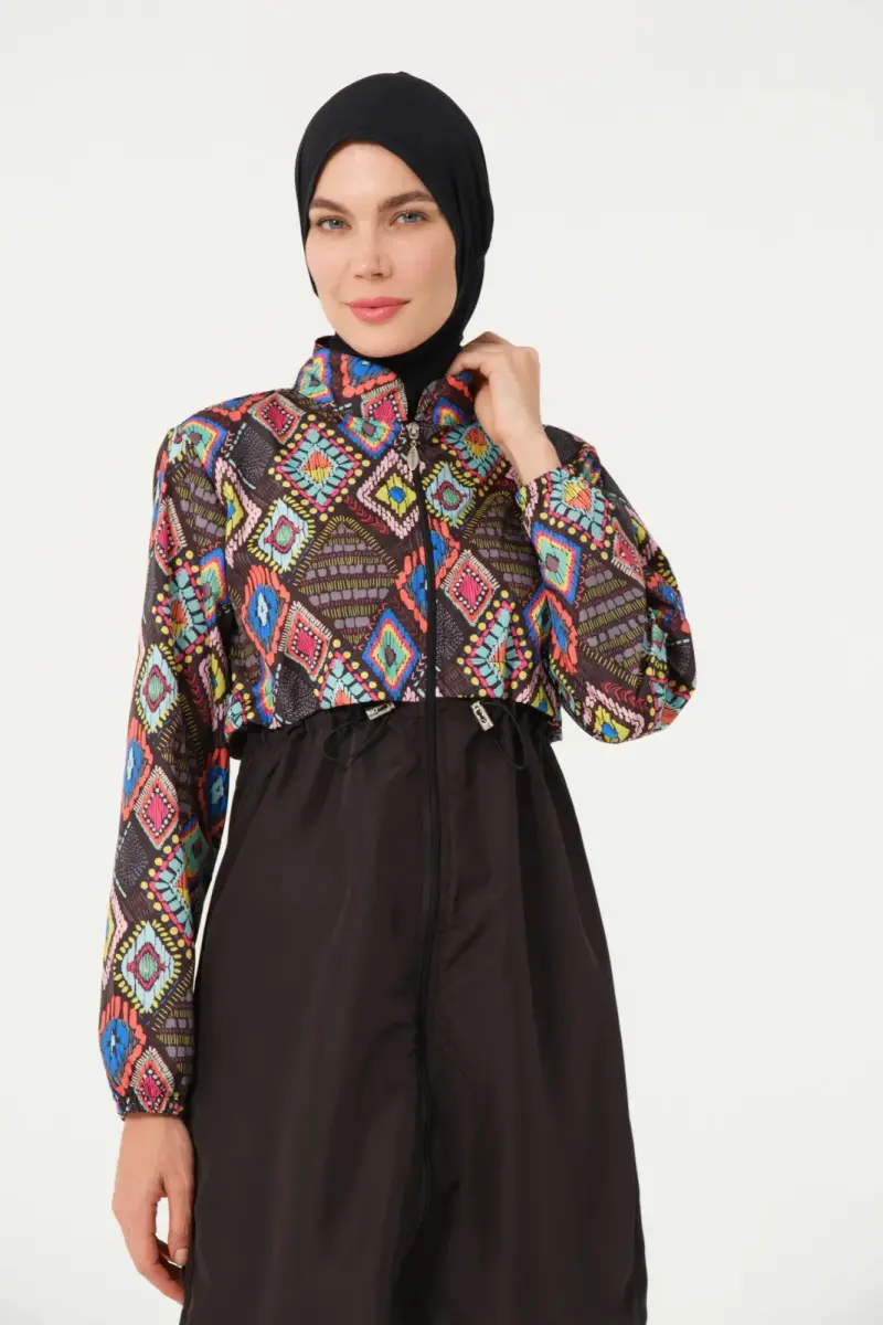 Tesmay Kadın Desenli Tam Kapalı Tesettür Mayo 22155-25 Siyah - 3