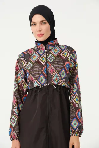 Tesmay Kadın Desenli Tam Kapalı Tesettür Mayo 22155-25 Siyah - 7