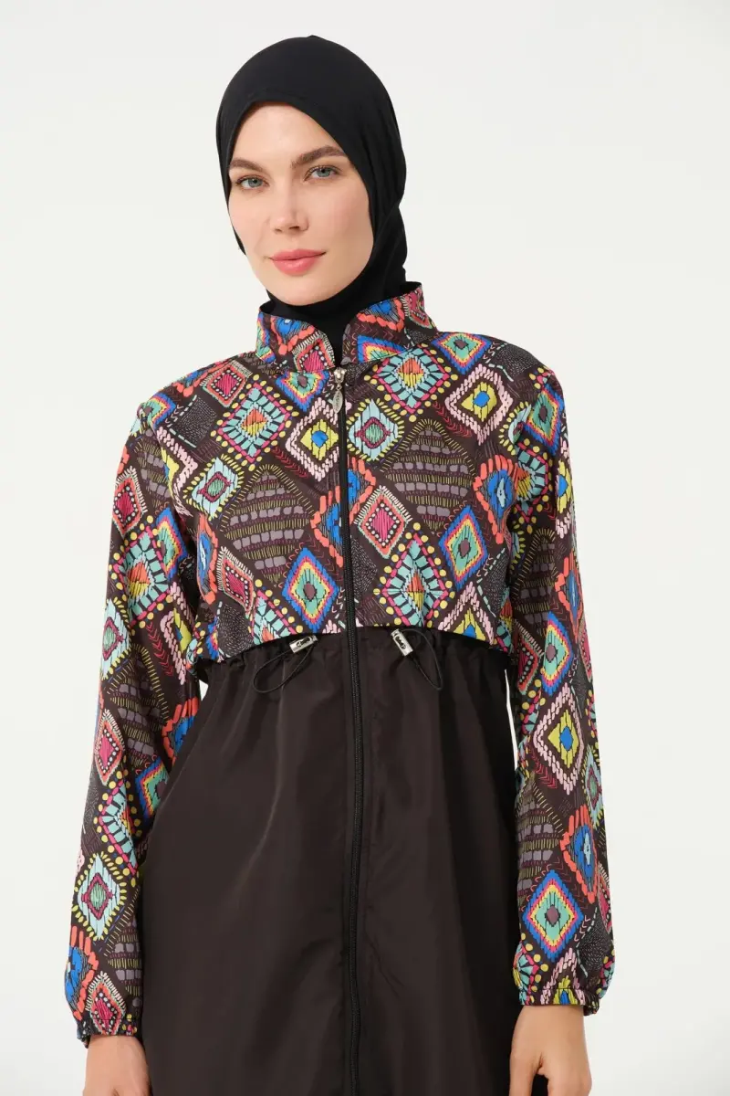 Tesmay Kadın Desenli Tam Kapalı Tesettür Mayo 22155-25 Siyah - 7