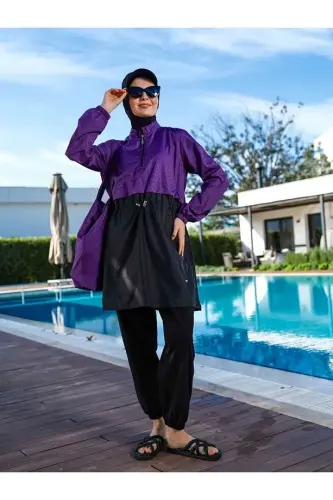 Tesmay Kadın Jileli Büyük Beden Tam Kapalı Tesettür Mayo 22104-25B Mor - 1