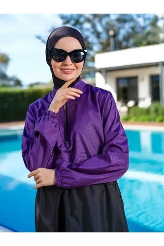 Tesmay Kadın Jileli Büyük Beden Tam Kapalı Tesettür Mayo 22104-25B Mor - Tesmay (1)