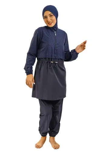 Tesmay Kadın Jileli Tam Kapalı Tesettür Mayo 22104-25 Koyu Lacivert - 1
