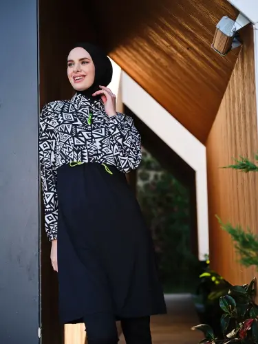 Tesmay Kadın Likralı Tam Kapalı Tesettür Mayo 21108-25 Siyah - 5