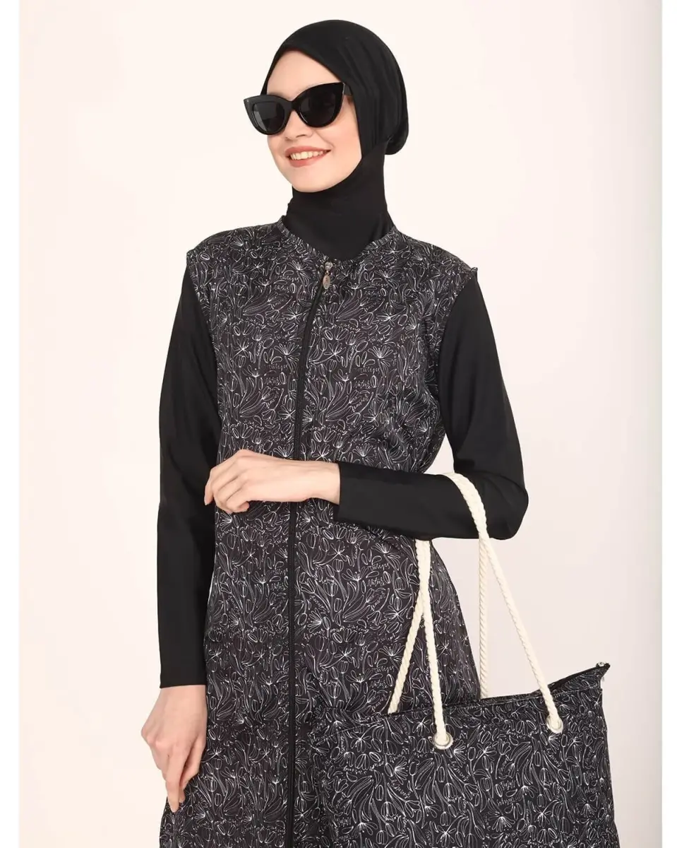 Tesmay Kadın Paraşüt Kumaş Tam Kapalı Tesettür Mayo 2217-25 Siyah - 3