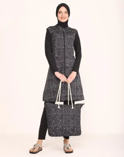 Tesmay Kadın Paraşüt Kumaş Tam Kapalı Tesettür Mayo 2217-25 Siyah - 4