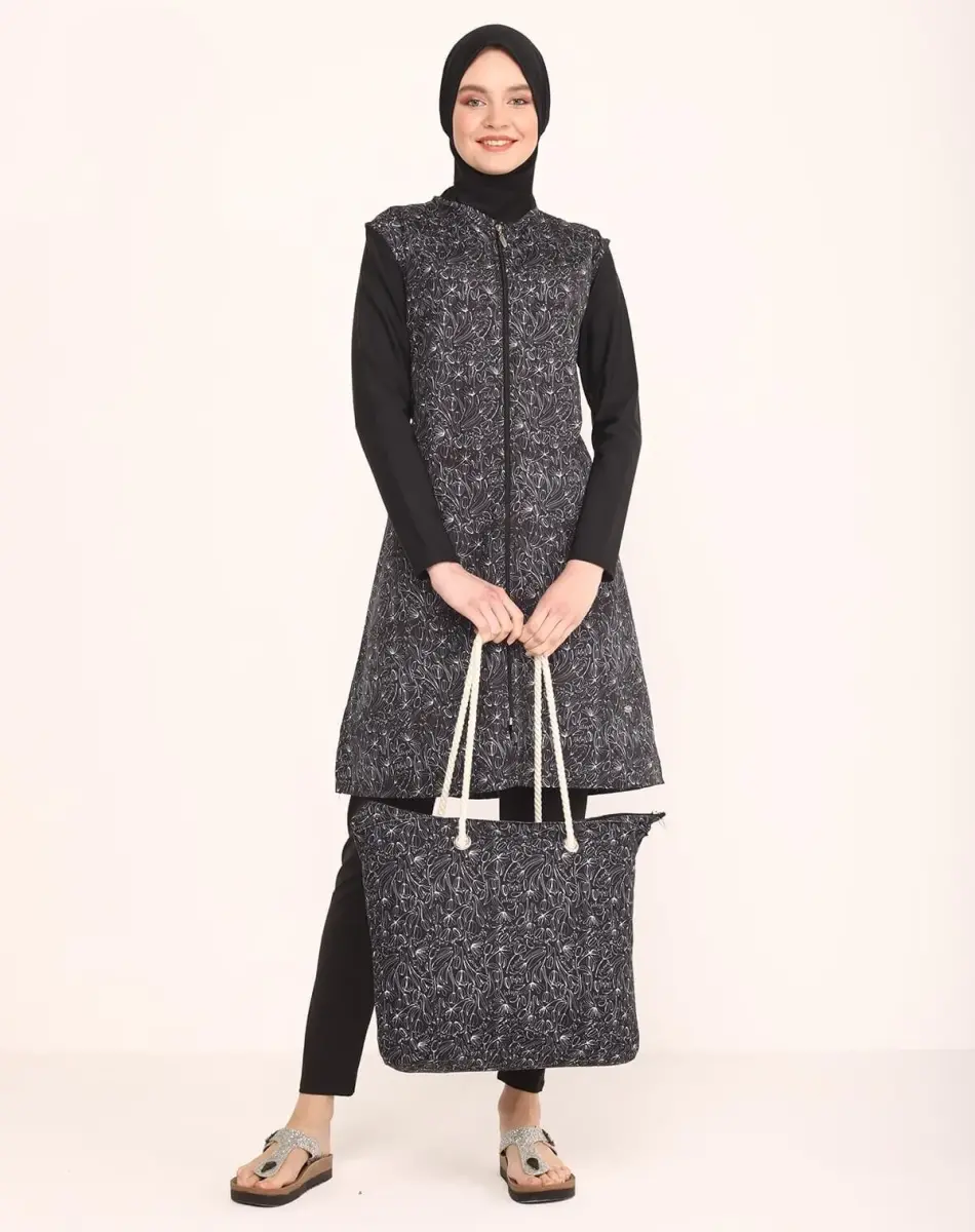 Tesmay Kadın Paraşüt Kumaş Tam Kapalı Tesettür Mayo 2217-25 Siyah - 4