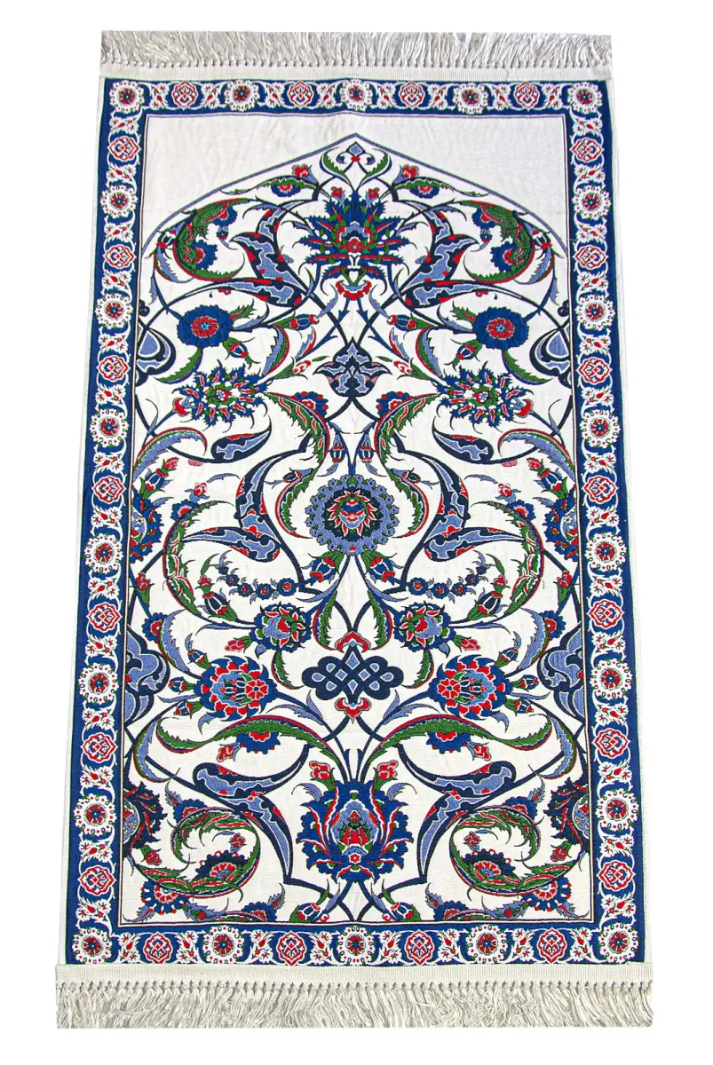 The Woven Prayer Rug with Tulip Motif - Navy Blue - 1
