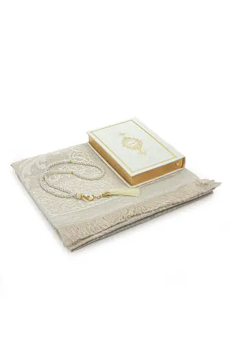 Thermo Leather Quran Gift Prayer Rug Set Suitable for White Dowry Bridal Package - 3