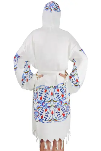 Tile Printed Cotton Bamboo Peshtemal Bathrobe Standard Size - 3