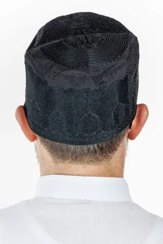 Topbaş Embroidery Patterned Pattern Fabric Skullcap Black - ihvanonline (1)