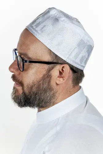 Topbaş Embroidery Patterned Pattern Fabric Skullcap White - ihvanonline (1)