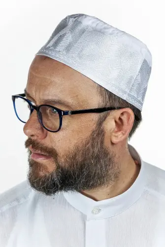 Topbaş Nakış Desenli Kalıp Kumaş Takke Beyaz - 1