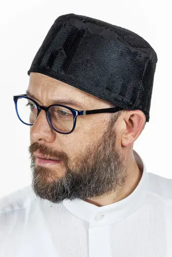 Topbaş Nakış Desenli Kalıp Kumaş Takke Siyah 