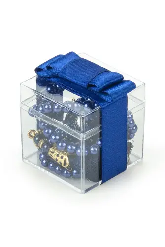 Transparent Boxed Pearl Rosary Mevlüt Gift Set Navy Blue - İhvan (1)