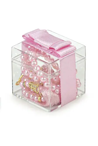 Transparent Boxed Pearl Rosary Mevlüt Gift Set Pink - İhvan (1)
