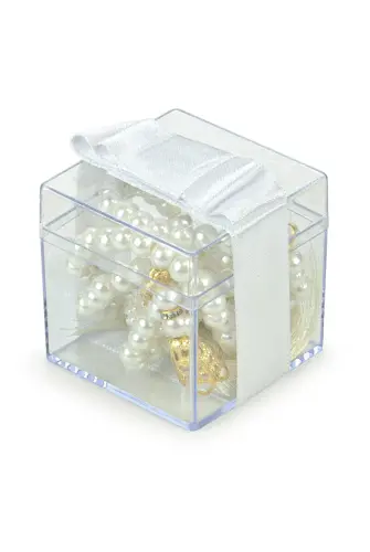 Transparent Boxed Pearl Rosary Mevlüt Gift Set White - İhvan (1)