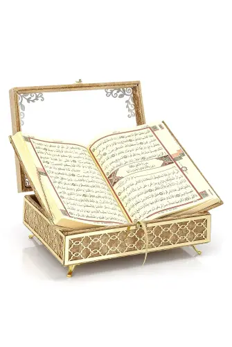Transparent Plexiglass Velvet Covered Dowery Quran Set with Chest - Gold - 4