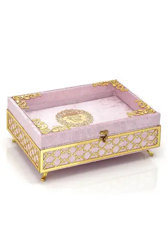 Transparent Plexiglass Velvet Covered Dowry Quran Set with Chest - Pink - ihvanonline (1)
