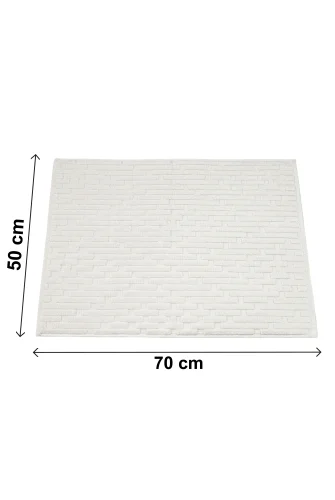 Tuğla Desenli 2li Ayak Havlusu - 50x70 cm - Su Emici Banyo Paspası Seti - Beyaz - 6