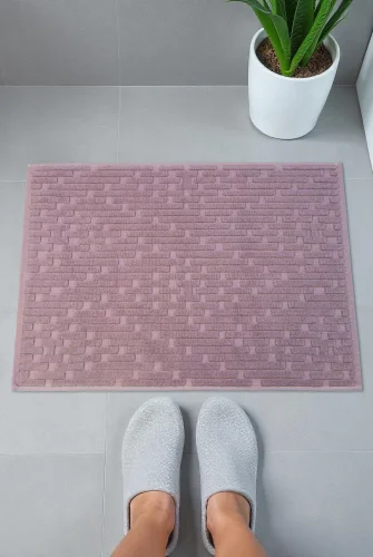 Tuğla Desenli 2li Ayak Havlusu - 50x70 cm - Su Emici Banyo Paspası Seti - Bordo - 1