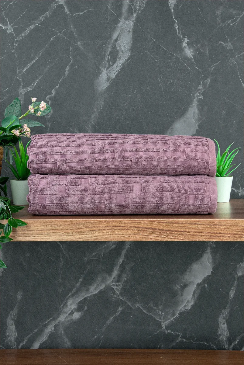 Tuğla Desenli 2li Ayak Havlusu - 50x70 cm - Su Emici Banyo Paspası Seti - Bordo - 2