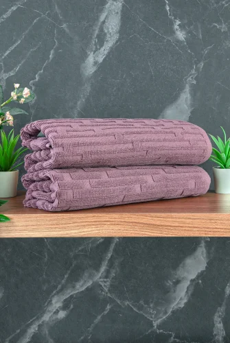 Tuğla Desenli 2li Ayak Havlusu - 50x70 cm - Su Emici Banyo Paspası Seti - Bordo - 3