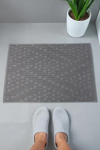 Tuğla Desenli 2li Ayak Havlusu - 50x70 cm - Su Emici Banyo Paspası Seti - Koyu Gri 