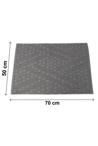 Tuğla Desenli 2li Ayak Havlusu - 50x70 cm - Su Emici Banyo Paspası Seti - Koyu Gri - 6