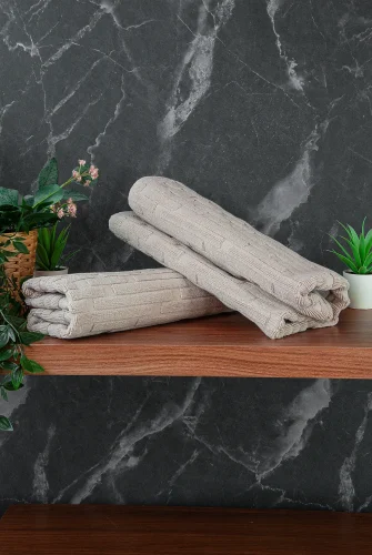Tuğla Desenli 2li Ayak Havlusu - 50x70 cm - Su Emici Banyo Paspası Seti - Krem - 4