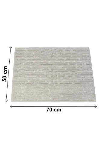 Tuğla Desenli 2li Ayak Havlusu - 50x70 cm - Su Emici Banyo Paspası Seti - Krem - 6