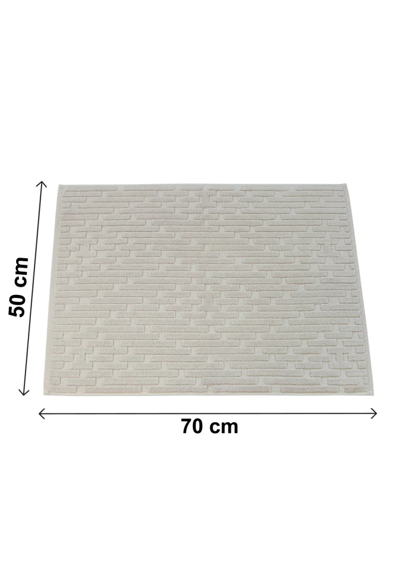 Tuğla Desenli 2li Ayak Havlusu - 50x70 cm - Su Emici Banyo Paspası Seti - Krem - 6