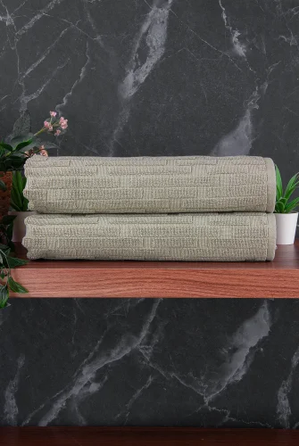 Tuğla Desenli 2li Ayak Havlusu - 50x70 cm - Su Emici Banyo Paspası Seti - Yeşil - ihvanonline (1)