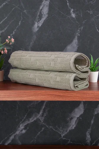 Tuğla Desenli 2li Ayak Havlusu - 50x70 cm - Su Emici Banyo Paspası Seti - Yeşil - 3