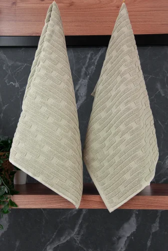 Tuğla Desenli 2li Ayak Havlusu - 50x70 cm - Su Emici Banyo Paspası Seti - Yeşil - 5